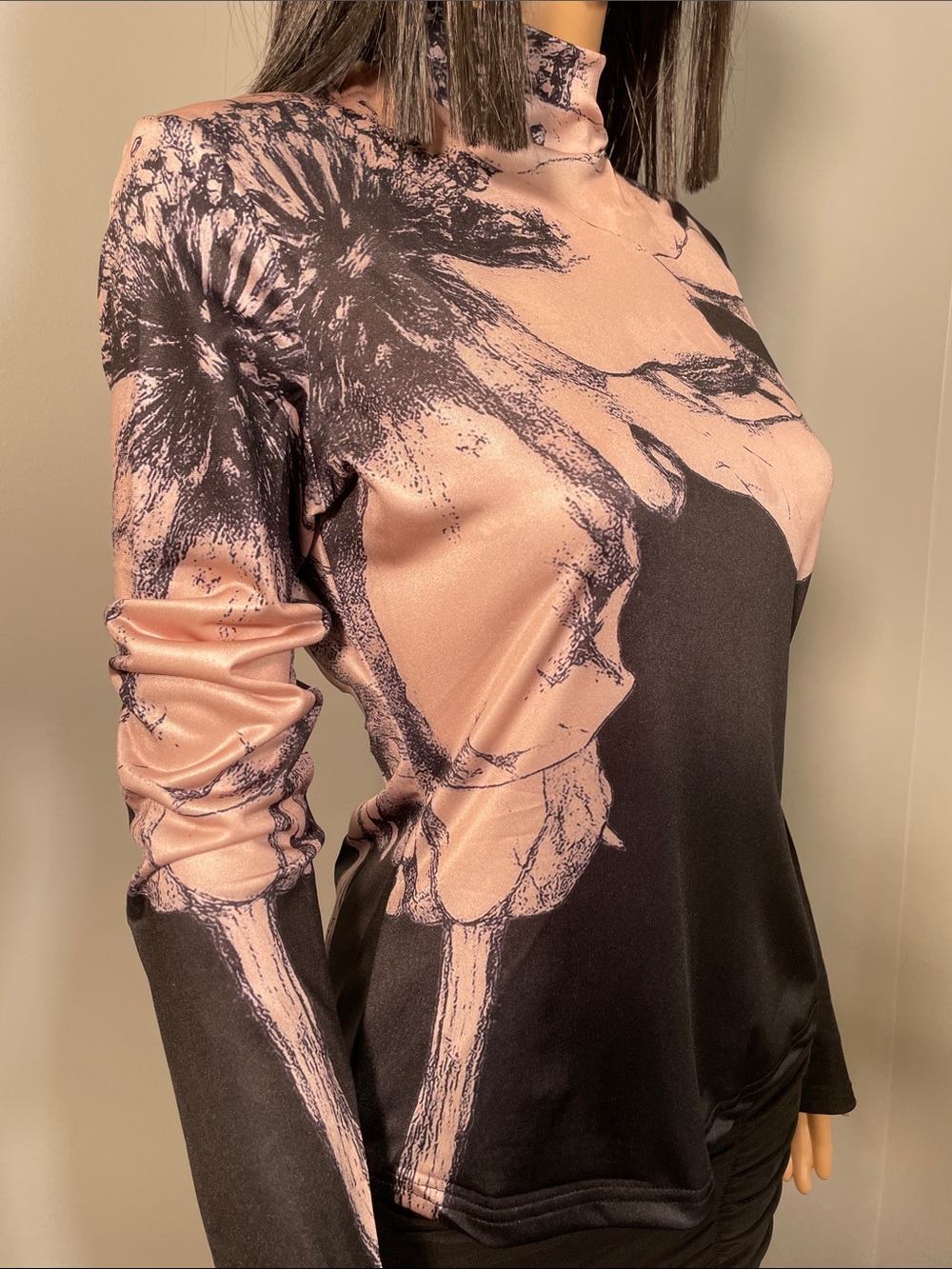 Fashion Nova Pink and Black Abstract Mock Neck Long Sleeve Top - Picture 6 of 6